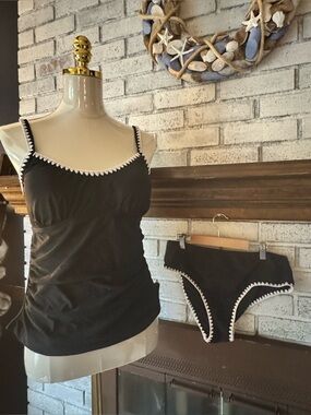 Cupshe Black Camisole & Brief Set with White Scallop Trim